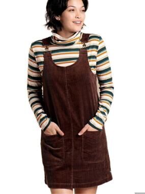 Toad & Co. | Del Rey Corduroy Mini Jumper Dress Pinafore Cotton Dark Brown XS